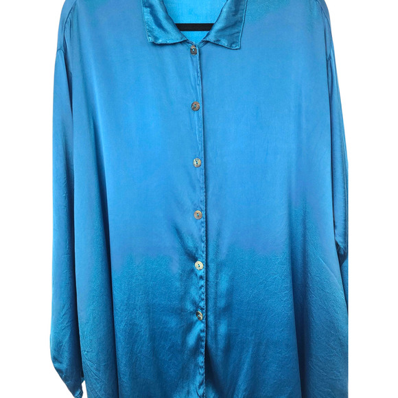 Bryn Walker Blue Silk Oversized Shirt Long Sleeve Button Up Tunic Top Size M - Picture 4 of 7